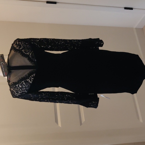 New!C' faitPourVousParis black velvet lace dress bell shape long sleeves Goth Bo - Picture 6 of 14